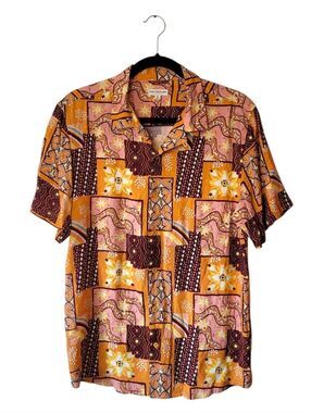 Earthbound Men's Short-Sleeve Abstract Boho Shirt - Orange, Pink, Brown Size S